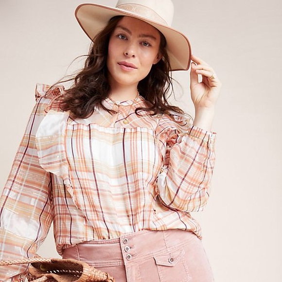 ANTHROPOLOGIE Ruffled Peasant Blouse Top L & 1X - Picture 3 of 8